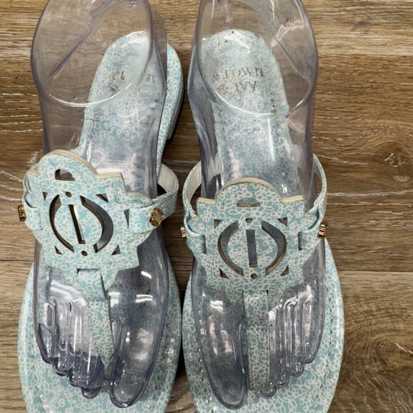 Crown & Ivy Wylie Blue/White Thong Sandals Women's Size 8 - Picture 2 of 6